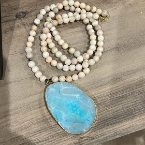 Blue Larimar pendant with Agate quartz beads